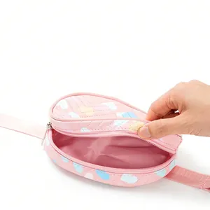 Cute kids pink heart print chest bag waist fanny pack for daily outdoor sports storage.