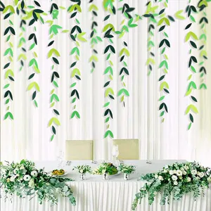 Green paper leaf hanging garland banner for party wedding birthday celebration backdrop decor.