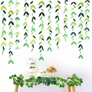 Green paper leaf garland hanging banner for wedding birthday party decor backdrop hanging.