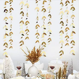 Gold leaf paper garland hanging party decoration wedding birthday festive backdrop decor