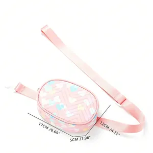 Cute kids waist bag with pastel heart pattern, adjustable strap, lightweight chest bag for daily.