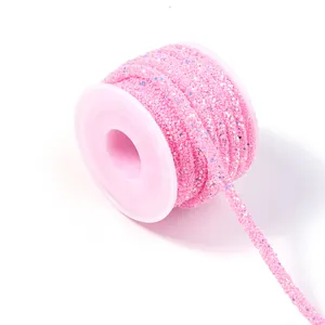 Pink sequin PVC braided rope spool for DIY craft, handmade hair accessories and costume decoration.