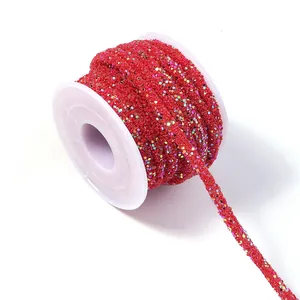 Red sequin PVC braided cord detail view craft supply ribbon trim hair accessories DIY