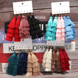 Mehrschichtige Quasten Ohrringe lange Fransen Ohrhänger Damen Modeschmuck Geschenk Party