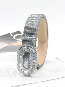 Women sparkly rhinestone crystal belt luxury diamond buckle waist belt for jeans