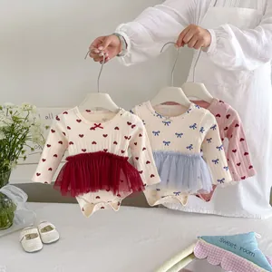 Mooi schattige baby meisjes rompertje jurk met tutu rok, comfortabele katoenen babykleding.