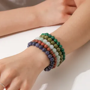 Multi-layer natural stone beaded bracelet set, colorful gemstone stretch bracelets for women fashion.