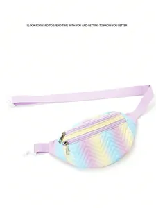 Colorful gradient chevron chest bag with dual zippers and adjustable strap for kids.