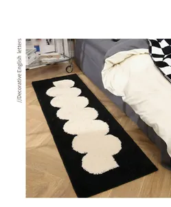 Black and white fluffy bedside runner rug, soft thick plush carpet for bedroom living room