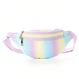 Kids Chest Bag Cute Gradient Print PU Leather Waist Bag Casual Portable Outdoor Storage Bag Children Fanny Pack
