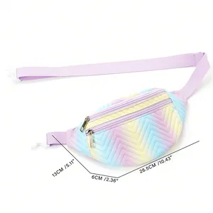 Colorful quilted kids fanny pack waist bag with adjustable strap for outdoor travel daily use.