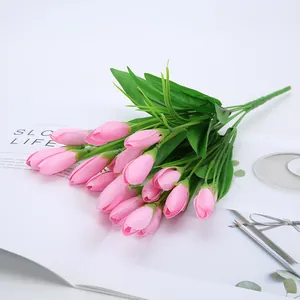 Artificial pink tulip flower bouquet simulation floral decor for home living room.