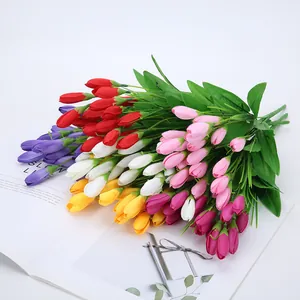 Artificial tulip bouquet multi-color faux floral arrangement for home dining room decor.
