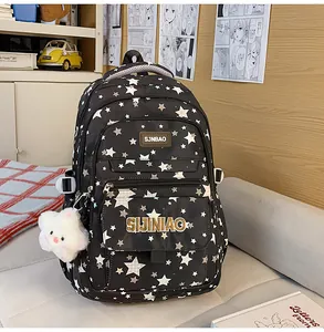 Zaino scolastico casual con stampa di stelle per studenti, grande capacità e tasche pratiche.