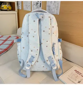 Zaino per studenti carino con stampa di stelle, borsa scolastica leggera dettaglio.
