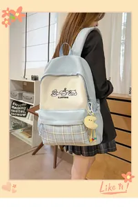 Cute Japanese style plaid school backpack for teenage girls and students daily commute.