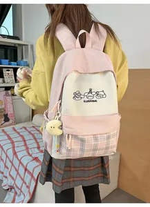 Japanese style college backpack cute pink plaid school bag for girls daily casual student bookbag