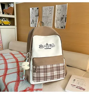 Cute Japanese ins style plaid school backpack for teenage girls college student daily use details