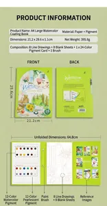 Detailed view of A4 watercolor set showing unfolded components and dimensions.