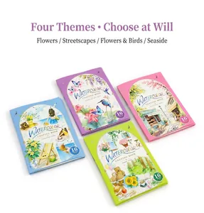 Variety set of four watercolor coating books featuring floral and scenic designs.