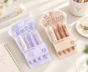 Lot de 4 stylos gel rétractables mignons avec emballage thème dessert raisin et cacao.