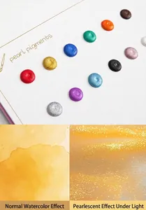 Comparison of ordinary watercolor effect and shimmering pearlescent effect under light.