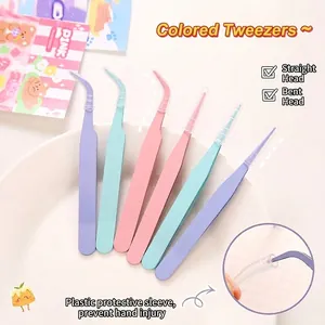 Pinzas de Precisión de Acero de Aleación Color Macaron Para Scrapbooking Hecho A Mano DIY Y Extensión De Pestañas Punta Recta Y Curva