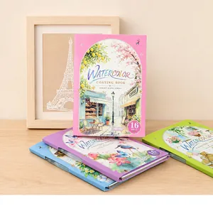 Libros coloridos de pintura a la acuarela plegables con diseños de escenas de calle