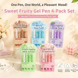Lot de 4 stylos gel rétractables à séchage rapide motif fruits 0,5 mm pour étudiants