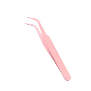 Pinzas profesionales de acero inoxidable rosa macarrón con punta curva para manualidades DIY