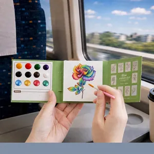 Mini Set Pintura Acuarela Portátil Libro Colorear Bolsillo Kit Arte DIY Con Pigmentos Perlados Y Pincel Para Adultos Niños