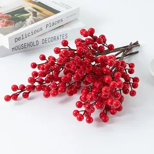 Red artificial winterberry branches for home decor, Christmas floral arrangement