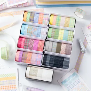 Premium PET-Washi-Tape-Set mit Karomuster in Geschenkboxen für DIY-Journaling-Deko