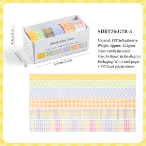 Set di 6 nastri washi in PET a quadri in varie larghezze per decorazione di scrapbooking.
