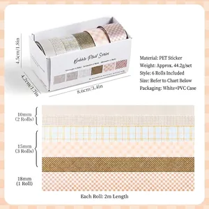 Set regalo nastro washi PET Bubble Plaid con 6 rotoli di adesivi decorativi a quadri