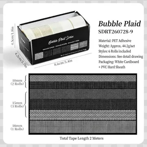 Set scatola regalo nastro washi PET trasparente a quadri con 6 rotoli per diario fai da te