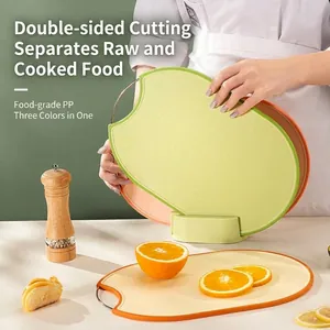 3 Pieces Plastic Cutting Board Set With Storage Holder Non-Slip Antibacterial Double-Sided Chopping Board For Kitchen Household