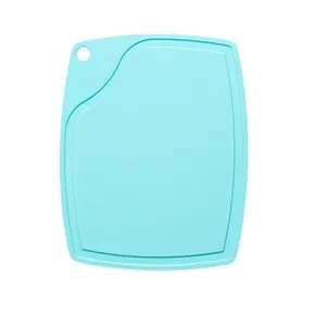 Cyan non-slip plastic cutting board with hanging hole for kitchen and fruit slicing