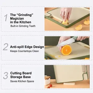 Multifunctional plastic cutting board with grinding surface and storage base
