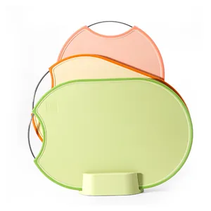 Professional set of 3 color-coded plastic cutting boards for food classification with stand