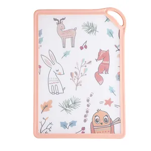 Rectangular cartoon cutting board with pink frame and cute forest animal patterns