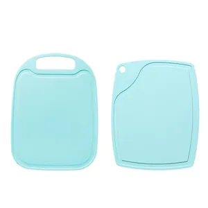 Food-grade light blue PP plastic cutting boards with handle and hanging hole design