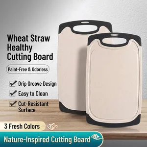 Eco-friendly wheat straw cutting board set with black non-slip edges for kitchen