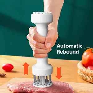 Professional meat tenderizer tool with stainless steel needles and automatic rebound