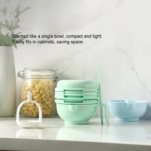 Multifunctional stackable baby food masher and grinder bowl set in pastel mint green