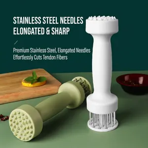 Professional manual meat tenderizer with stainless steel needles and mallet head for steak