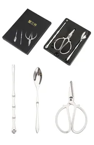 Professional 3-piece stainless steel crab tool set including scissors and fork with black gift box