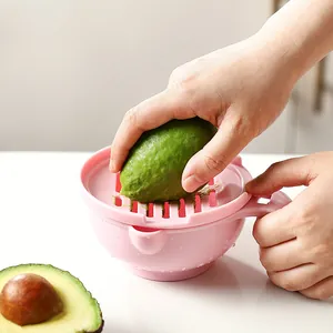 Manual baby food masher and grinder tool for making fresh fruit puree with pink bowl