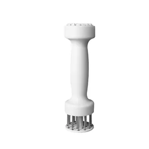 Professional stainless steel meat tenderizer needle tool with white ergonomic handle