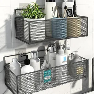 Estante de Almacenamiento de Pared Sin Taladro Cesta Colgante de Rejilla de Hierro Organizador de Baño Cocina para Artículos de Tocador Especias